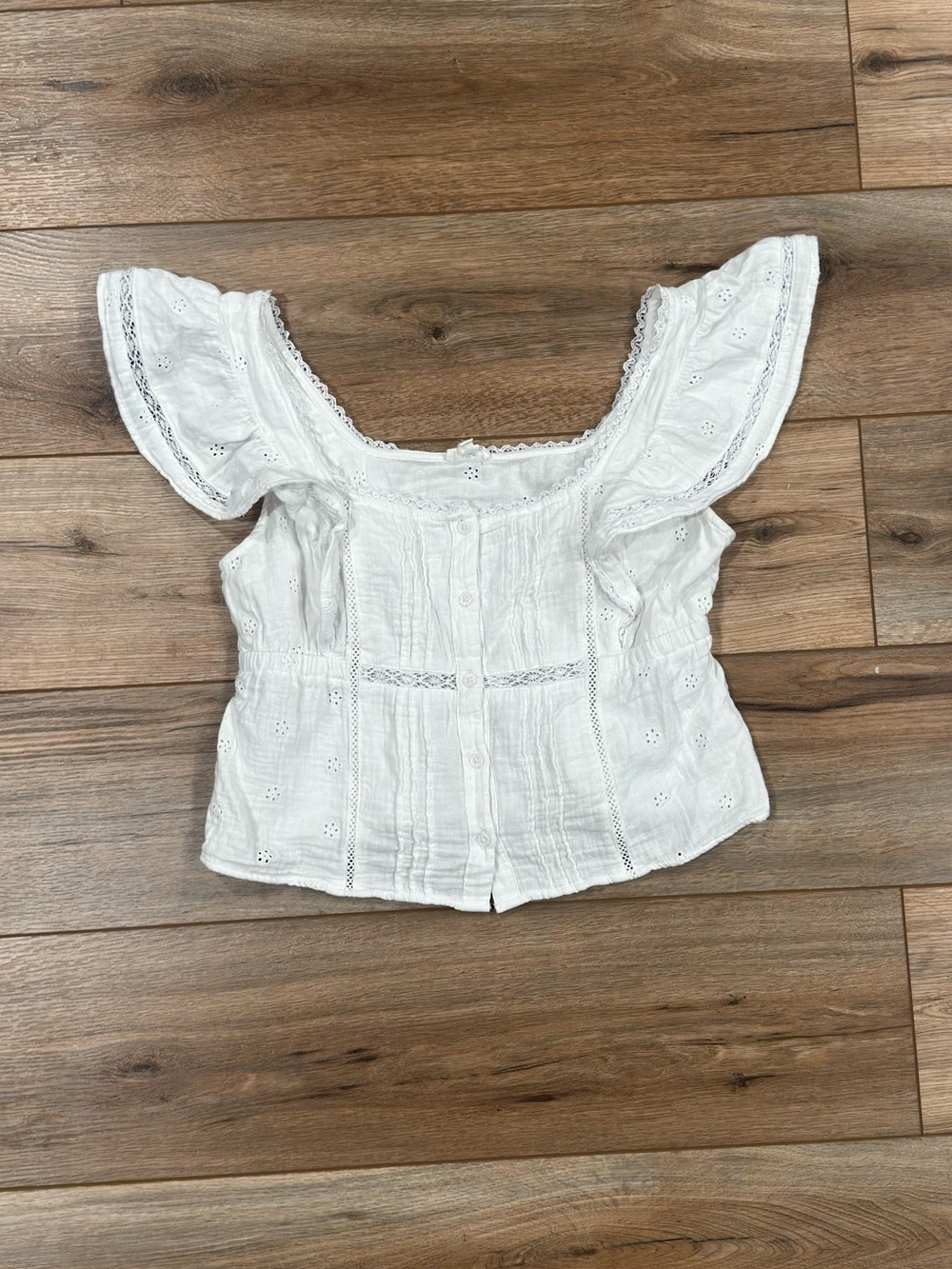 AERIE 100% Cotton Cottagecore White Lace Eyelet Milkmaid Top | Size Medium